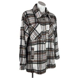 Ashley By 26 International Outerwear Womens L Wool Plaid Flannel Jacket Shacket